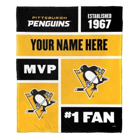 [Personalization Only] OFFICIAL NHL Colorblock Personalized Silk Touch Throw Blanket - Pittsburgh Penguins