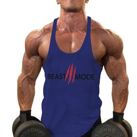 Summer Cotton Fitness Muscle Men's Thin Shoulder Strap I-print Halter Vest (Option: Blue-XL)