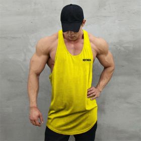 Sports Vest Men's Basketball Sleeveless T-shirt Summer Workout Loose Top Training Basketball Clothes Quick-drying Top (Option: Yellow-XL)
