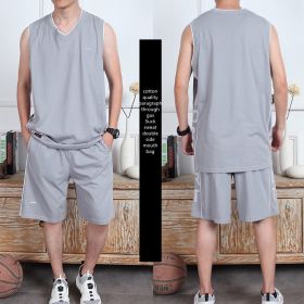 Casual Wear Sleeveless Thin Vest Running Wear Shorts Sportswear (Option: Grey-5XL)