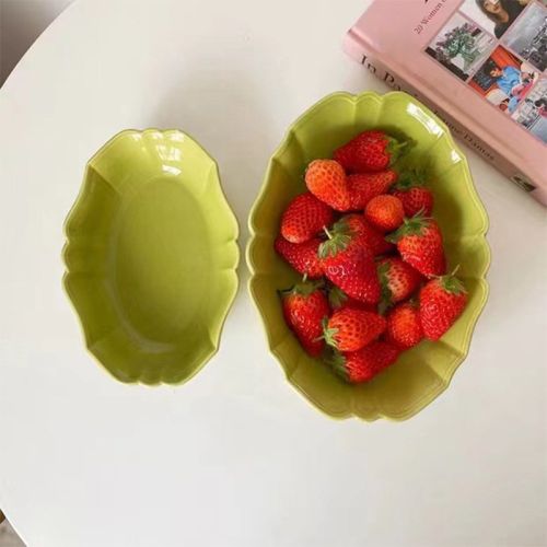 Retro Japanese Style Wave Lace Ceramic Oval Bakeware