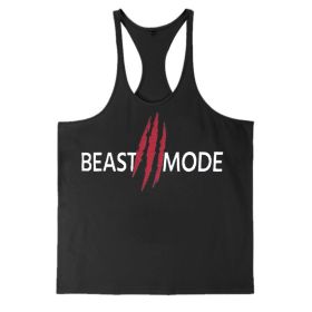 Summer Cotton Fitness Muscle Men's Thin Shoulder Strap I-print Halter Vest (Option: Black-L)