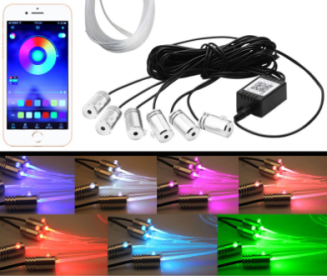 Car Ambient Light 64 Color Cold Light Color Changing Light Guide (Option: 6leds 8meter-App cigar remote)
