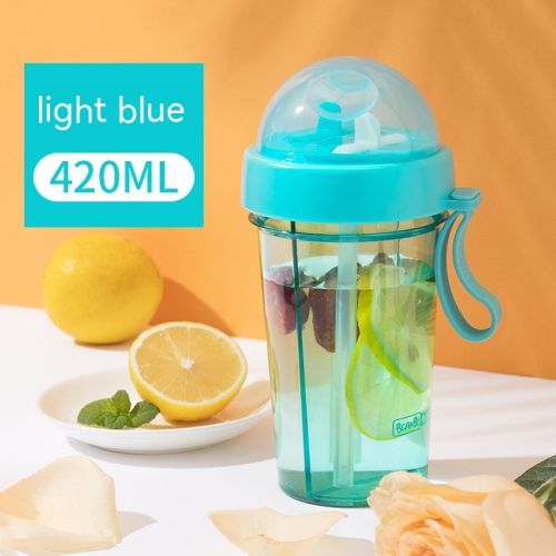 Double Drinking Straw Fruit Teas Plastic Cup Outdoor Large Capacity