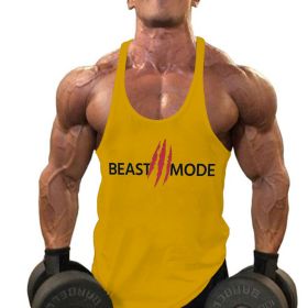 Summer Cotton Fitness Muscle Men's Thin Shoulder Strap I-print Halter Vest (Option: Yellow-XL)