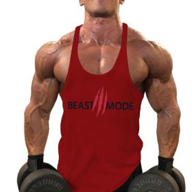 Summer Cotton Fitness Muscle Men's Thin Shoulder Strap I-print Halter Vest (Option: Red-2XL)