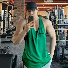 Sports Vest Men's Basketball Sleeveless T-shirt Summer Workout Loose Top Training Basketball Clothes Quick-drying Top (Option: Green-XL)
