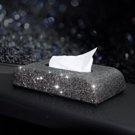 Tissue Box For Car Diamond Car Napkin Paper Box (Color: Black)