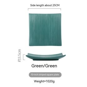 Household Dinner Plate Ceramic Steak Nordic Style Plate (Option: 10 Stripes Square Plate Green)