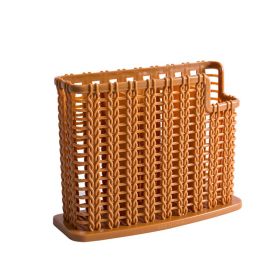 Woven Hollowed Chopsticks Storage Box Kitchen Tableware (Color: BROWN)