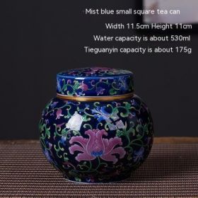 Enamel Ceramic Tea Jar Large Sealed Storage Jar Moisture-proof Storage (Option: Mustard Blue-530ML)
