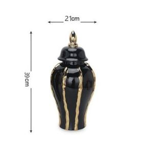 Ceramic Black Gold Pattern Temple Jar Ornaments (size: small)